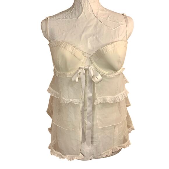Victoria’s Secret I Do Lace Lingerie Set Womens 36D White Bridal Honeymoon Sheer
